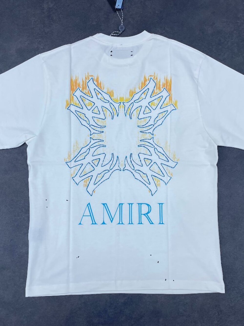AMIRI Men’s White Graphic Logo Paint Splatter T-Shirt- Size Medium